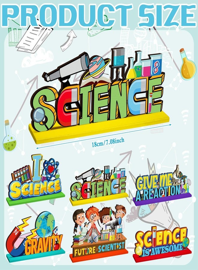 Quzzil 6 Pcs Back to School Science Party Decoration Science Theme Wooden Centerpiece First Day of School Table Toppers Lab Week Sign for Chemistry Physics Geography Biography Classroom Party Supplies - Image 2